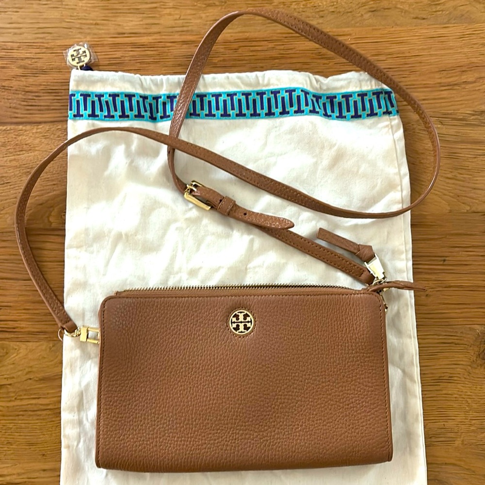 Tory Burch Purse 'Robinson' Tan Pebbled Crossbody Convertible Clutch